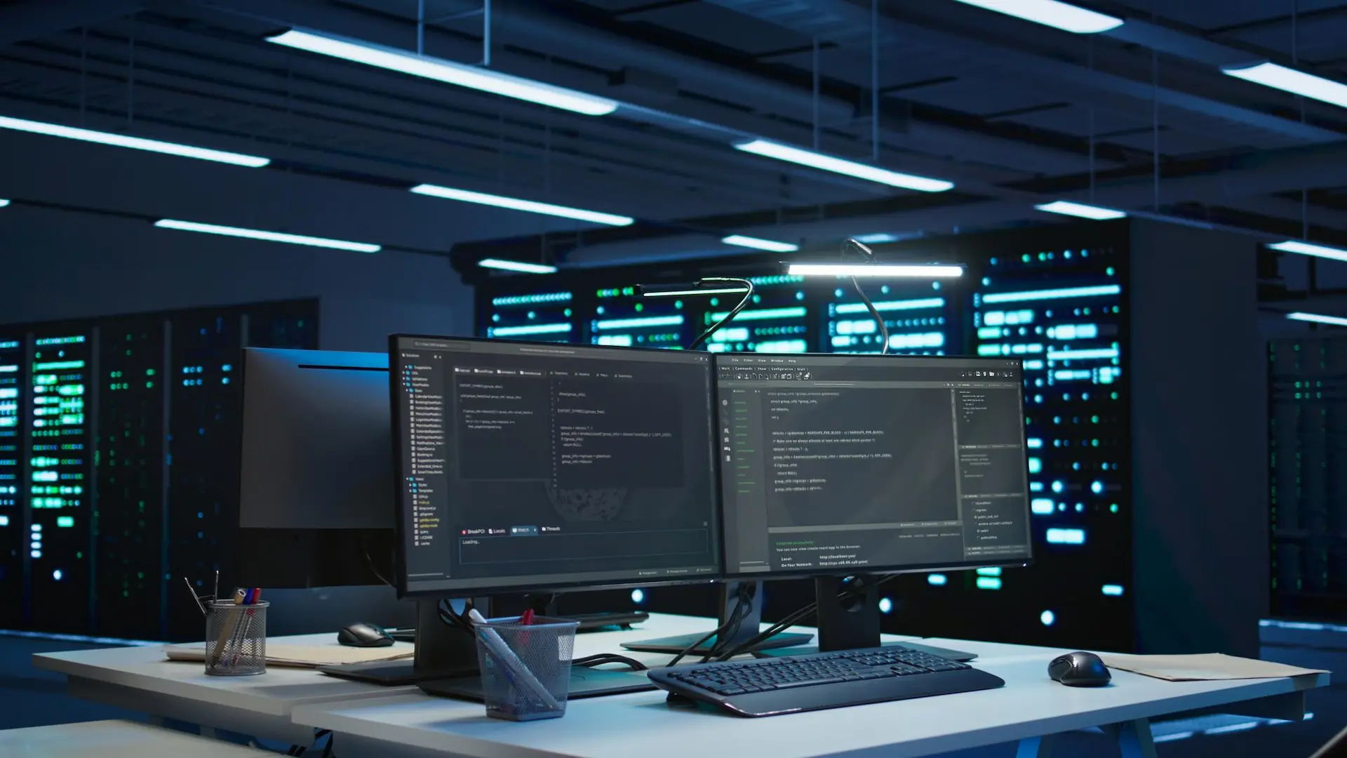 High tech data center with networking systems installed