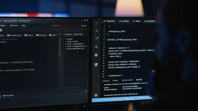 Software engineer writes complex binary code scripts